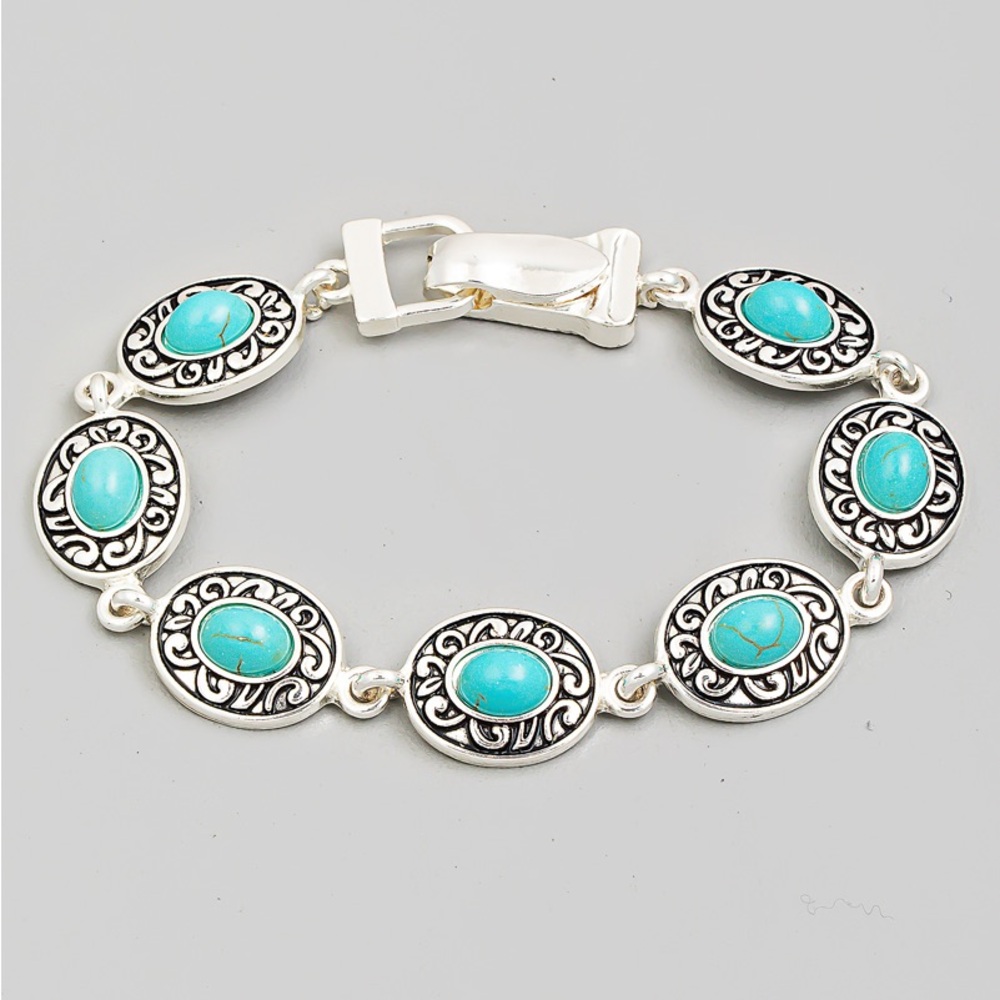 Oval Turquoise Chain Link Magnetic Bracelet